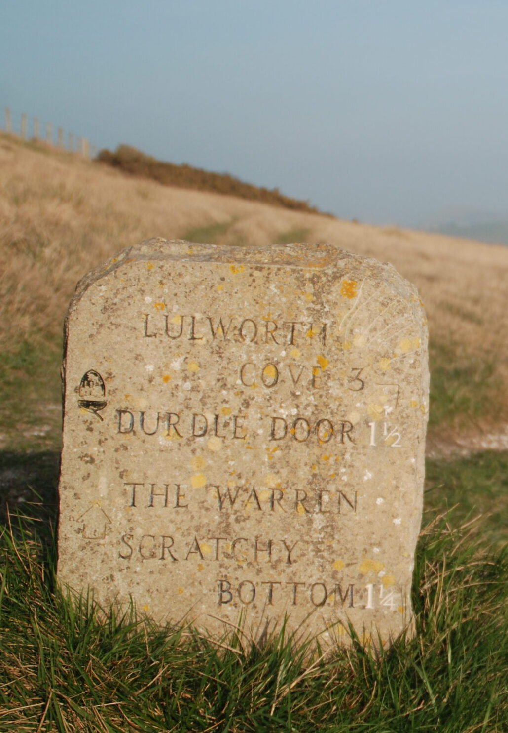 South-West Coast Path Dorset - milestone near Durdle Door (also featuring Scratchy Bottom)